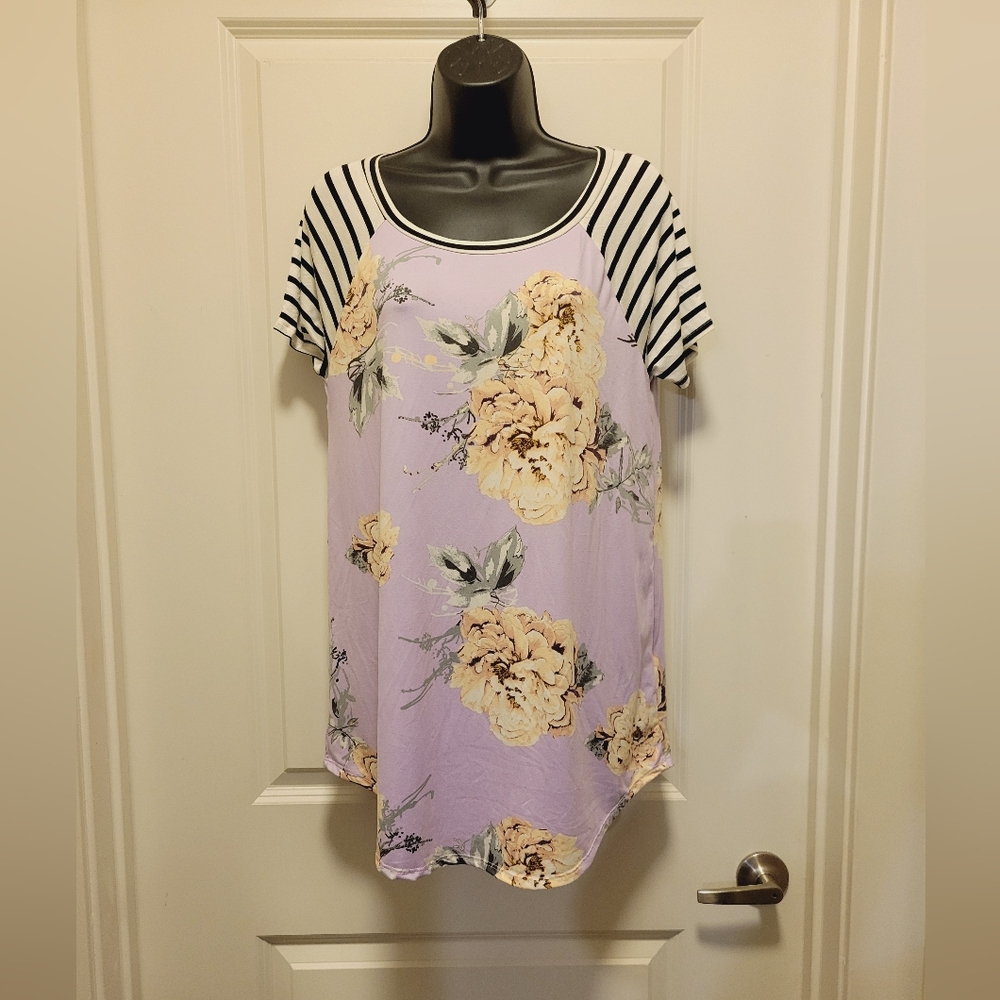 Purple Floral & Striped Boutique Blouse
